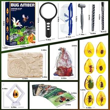 Amber Dig Kit - Insects in Resin, 8 Insects Specimens Excavation Kit, Gemstone Bugs for Kids, Fossil Bug Toys Dig Kits for Bugs Collection, Insect Toys for Boys Girls 6 and up Year Old Birthday Gifts
