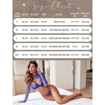 Avidlove Women Fishnet Long Sleeve Crop Top Underwire Push Up Lingerie Set Sexy Bra and Panty Sets Blue L