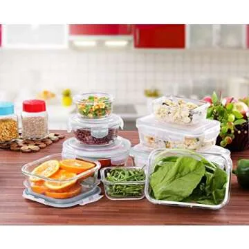 Utopia Kitchen Glass Food Storage Container Set - 18 Pieces (9 Containers and 9 Lids) - Transparent Lids (Grey, 18 Piece Set)
