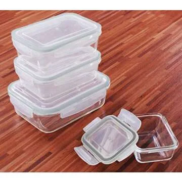 Utopia Kitchen Glass Food Storage Container Set - 18 Pieces (9 Containers and 9 Lids) - Transparent Lids (Grey, 18 Piece Set)