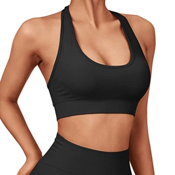 SUUKSESS Women Seamless Halter Sports Bra Open Back Padded