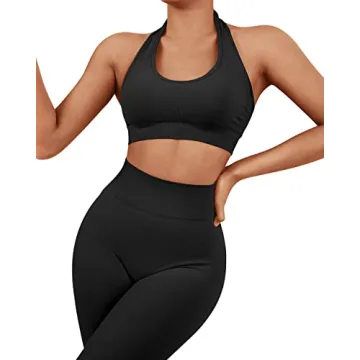 SUUKSESS Women Seamless Halter Sports Bra Open Back Padded