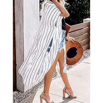 Moss Rose Women's Beach Cover up Swimsuit Stripe Kimono Cardigan Loose Casual Resort Wear