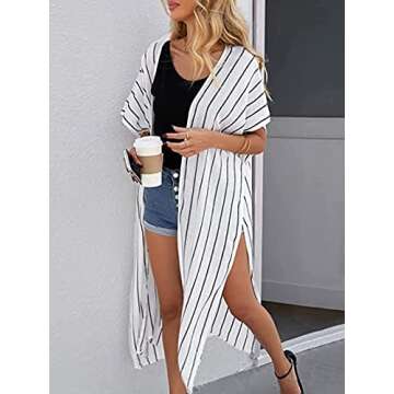 Moss Rose Women's Beach Cover up Swimsuit Stripe Kimono Cardigan Loose Casual Resort Wear