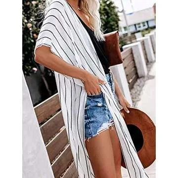 Moss Rose Women's Beach Cover up Swimsuit Stripe Kimono Cardigan Loose Casual Resort Wear
