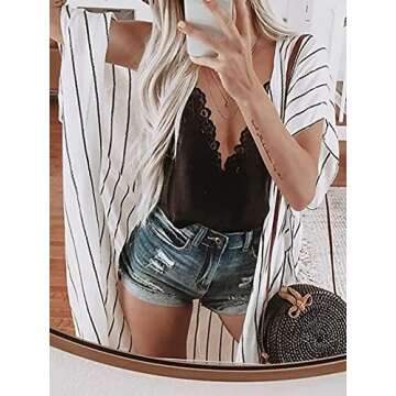 Moss Rose Women's Beach Cover up Swimsuit Stripe Kimono Cardigan Loose Casual Resort Wear