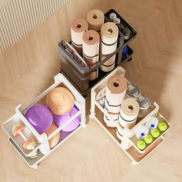 ALSKHEAS Home Gym Storage Rack With Wheels Utility Cart, Workout Equipment Storage Rack, Space Saving Fitness Exercise Organization for Kettlebells, Foam Rollers, Yoga Blocks, Dumbbells (White)