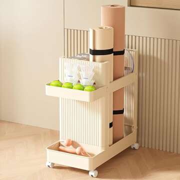 ALSKHEAS Home Gym Storage Rack With Wheels Utility Cart, Workout Equipment Storage Rack, Space Saving Fitness Exercise Organization for Kettlebells, Foam Rollers, Yoga Blocks, Dumbbells (White)