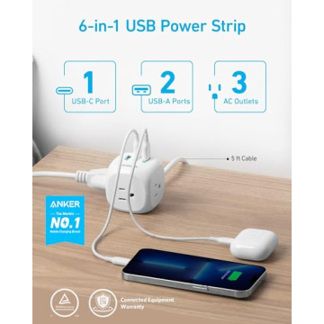 Anker 20W USB C Power Strip with 3 Outlets