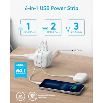 Anker 20W USB C Power Strip with 3 Outlets