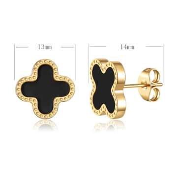 AIPPK 18K Gold Plated Clover Earrings for Women Black Van Cleef Clover Stud Earrings Four Leaf Lucky...