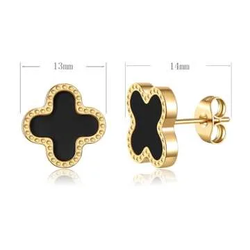 AIPPK 18K Gold Plated Clover Earrings for Women Black Van Cleef Clover Stud Earrings Four Leaf Lucky...