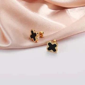 AIPPK 18K Gold Plated Clover Earrings for Women Black Van Cleef Clover Stud Earrings Four Leaf Lucky Dangle Earrings Jewelry Gifts