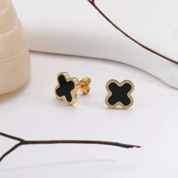 AIPPK 18K Gold Plated Clover Earrings for Women Black Van Cleef Clover Stud Earrings Four Leaf Lucky Dangle Earrings Jewelry Gifts