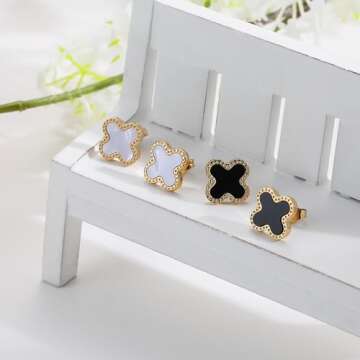 AIPPK 18K Gold Plated Clover Earrings for Women Black Van Cleef Clover Stud Earrings Four Leaf Lucky Dangle Earrings Jewelry Gifts