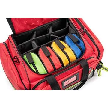 Scherber Fully-Stocked First Responder Professional Advanced EMT/EMS Trauma Kit | HSA/FSA Approved | Reflective Bag w/10+ Compartments, Zippered Pockets & 250+ First Aid Supplies (Red)