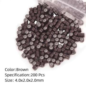 Vlasy 200Pcs 4mm Silicone Lined Micro Ring Beads for Hair Extensions 5Colors Apply (200Pcs Brown)