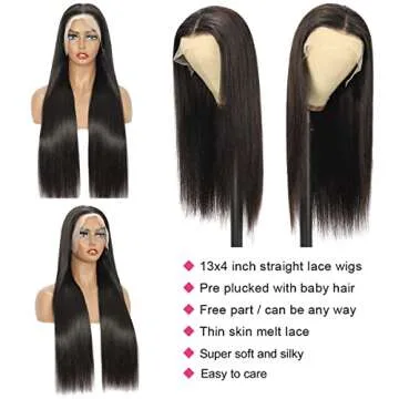 Miss Flower 250 Density Ultra-thin Invisible HD Lace Front Wigs Human Hair 26Inch 15A Grade Real Full Large Lace Space 13x4 Straight Lace Frontal Wigs Human Hair Pre Plucked For Black Women