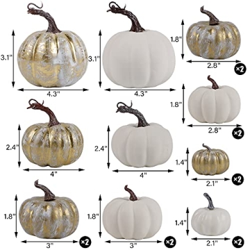 Winemana 16 Pcs Artificial Golden White Pumpkins