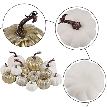 Winemana 16 Pcs Artificial Golden White Pumpkins