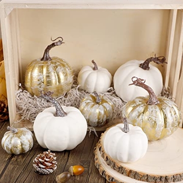 Winemana 16 Pcs Artificial Golden White Pumpkins