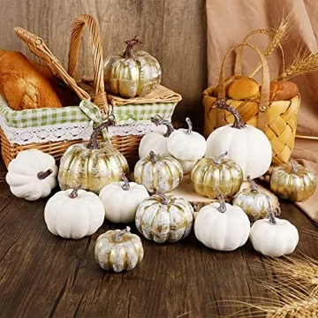 Winemana 16 Pcs Artificial Golden White Pumpkins