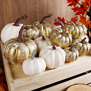 Winemana 16 Pcs Artificial Golden White Pumpkins