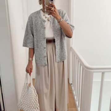 Women's Lightweight Button Up Knit Cardigan Short Sleeve Round Neck Solid Color Y2k Sweater Knitwear...