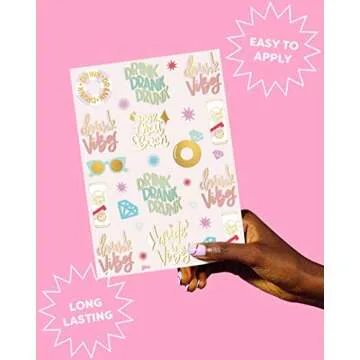 xo, Fetti Bride Vibes Bachelorette Tattoos - 32 Glitter Styles | Bach Party Decoration, Bridesmaid Favor, Bride to Be Gift + Bridal Shower Supplies