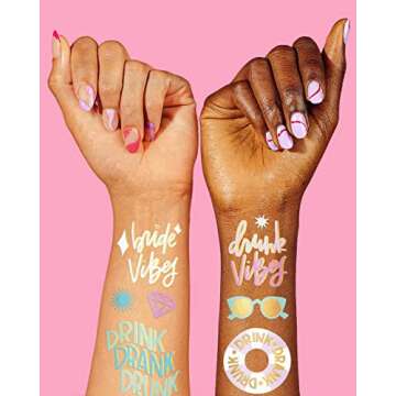 xo, Fetti Bride Vibes Bachelorette Tattoos - 32 Glitter Styles | Bach Party Decoration, Bridesmaid Favor, Bride to Be Gift + Bridal Shower Supplies