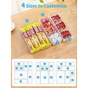 JARLINK 21 Pack Desk Drawer Organizer Trays with 4 Different Sizes, Versatile Clear Drawer Organizers Storage for Bathroom, Makeup, Bedroom, Kitchen, Office Supplies, Craft (Clear)