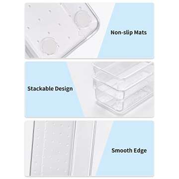 JARLINK 21 Pack Desk Drawer Organizer Trays with 4 Different Sizes, Versatile Clear Drawer Organizers Storage for Bathroom, Makeup, Bedroom, Kitchen, Office Supplies, Craft (Clear)