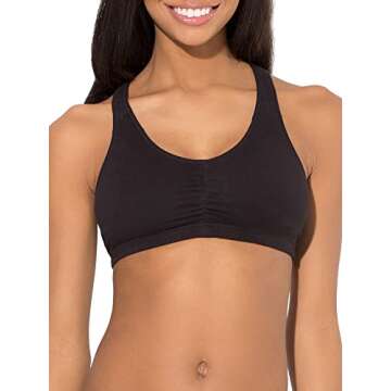 Fruit of the Loom Women's Shirred Front Racerback Pull Over Sports Bra, 3-Pack, White/Heather Grey/Black Hue, 34