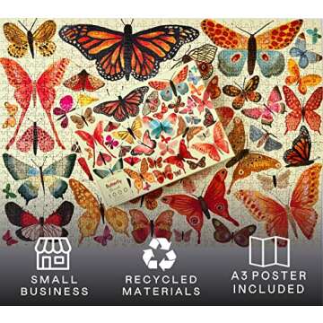 Elena Essex 1000 Piece Puzzle for Adults - Tiger Lounge, Stamp Collection, Butterfly Beauty (Butterfly Beauty)
