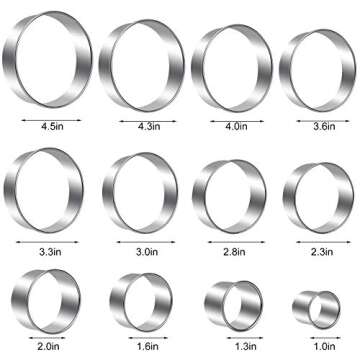 Round Cookie Cutters Set 12 Pieces Bistcuit Cookie Cutters Circle Pastry Cutters Round Donut Ring Molds for Baking for Pastries Doughs Doughnuts