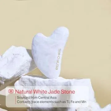 Rena Chris Gua Sha Facial Tools, Natural Jade Stone Guasha, Manual Massage Sticks for Jawline Sculpting and Puffiness Reducing, Facial Massage Tool, Skin-Care Tool (White)