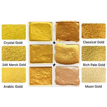 CSY art gallery Metallic Watercolor Paint Set – Set of 6 Shimmery Gold Solid Water Colors – Arti...