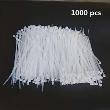 1000 pcs 6 inch Cable Zip Ties Heavy Duty, Premium Plastic Wire Ties with 18 LBS Tensile Strength, UV Resistant Cable Ties, Self-Locking White Nylon Tie Straps