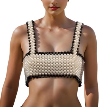Florate Pearl Body Chain for Women White Beads Statement Chunky Necklace Cover Up Crop Top Bra Jewel...