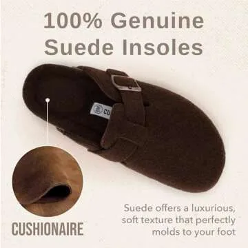 CUSHIONAIRE Hana Womens Clogs | Comfortable Vegan Suede Clogs for Women | Slip On Potato Shoes with Cork Footbed & Arch Support| Brown 9