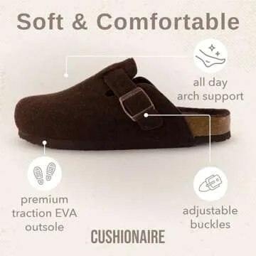 CUSHIONAIRE Hana Womens Clogs | Comfortable Vegan Suede Clogs for Women | Slip On Potato Shoes with Cork Footbed & Arch Support| Brown 9