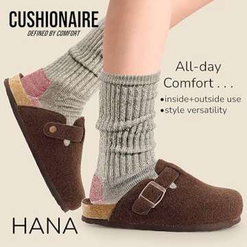 CUSHIONAIRE Hana Womens Clogs | Comfortable Vegan Suede Clogs for Women | Slip On Potato Shoes with Cork Footbed & Arch Support| Brown 9