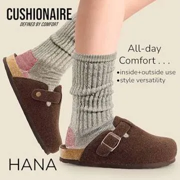 CUSHIONAIRE Hana Womens Clogs | Comfortable Vegan Suede Clogs for Women | Slip On Potato Shoes with Cork Footbed & Arch Support| Brown 9