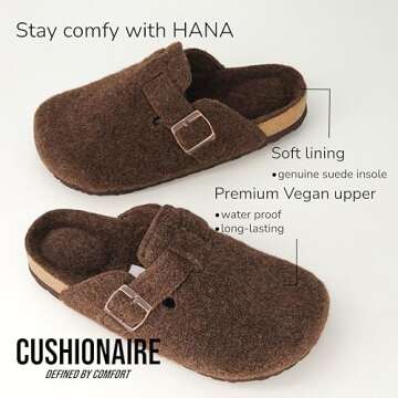 CUSHIONAIRE Hana Womens Clogs | Comfortable Vegan Suede Clogs for Women | Slip On Potato Shoes with Cork Footbed & Arch Support| Brown 9