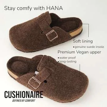CUSHIONAIRE Hana Womens Clogs | Comfortable Vegan Suede Clogs for Women | Slip On Potato Shoes with Cork Footbed & Arch Support| Brown 9