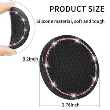 4 Pack Car Coasters, Universal Vehicle Bling Car Coaster, Cute Rhinestone Coaster for Cup Holders,Interior Accessories 2.75'' Silicone Anti Slip Car Coasters for Women (Pink Crystal Circle)