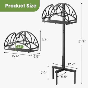 MANFLY Garden Freestanding Detachable Hose Holder, Outdoor Yard Sturdy Heavy Duty Metal Hose Rack with Tool Storage Basket and 2 Tool Hooks, Black