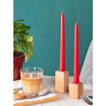 CANDWAX Taper Candles Set of 4 - Dripless Red Dinner Candles
