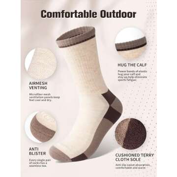 TENYSAF Wool Hiking Socks for Men - Women Lightweight Crew Merino Wool Socks with Cushion for Camping Hunting Work,4 pack
