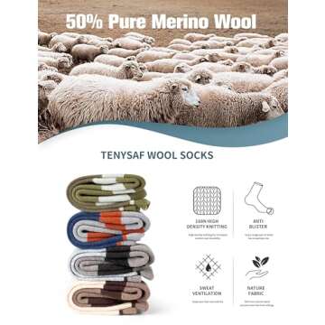 TENYSAF Wool Hiking Socks for Men - Women Lightweight Crew Merino Wool Socks with Cushion for Camping Hunting Work,4 pack